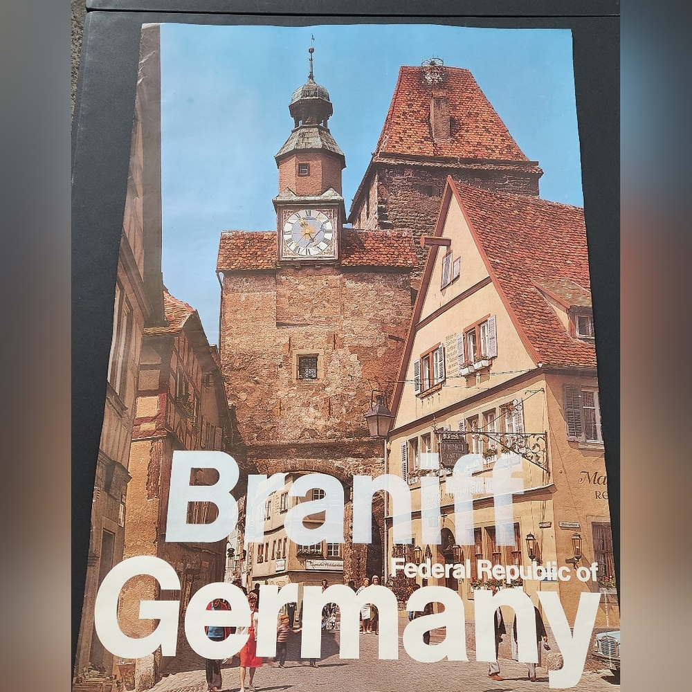 Rare Vintage Braniff Travel Poster for Federal Republic of Germany